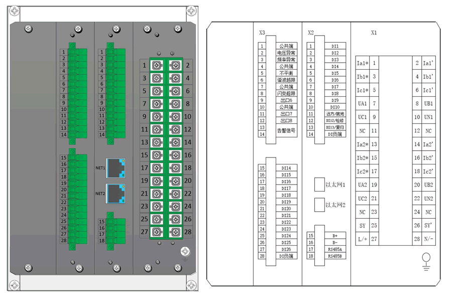 電能質量在線監測裝置背部端子圖
